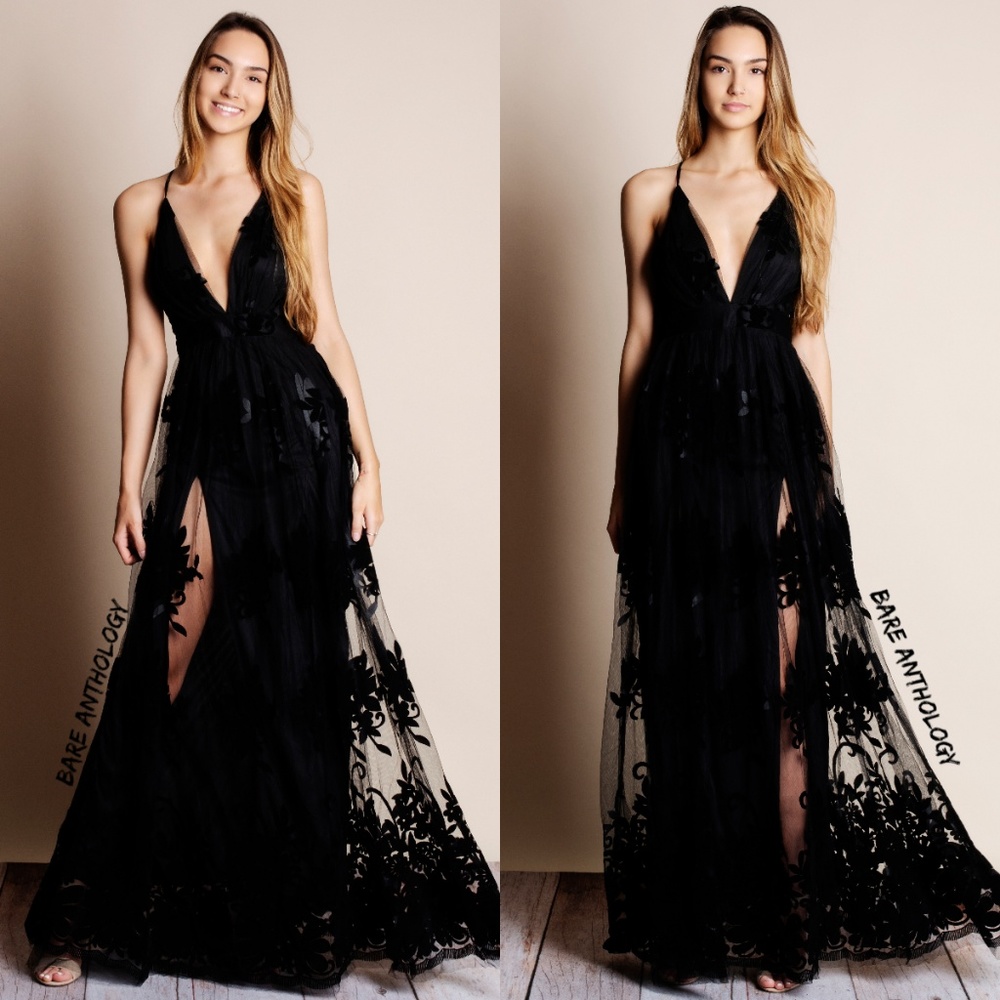 Burgundy Velvet Tulle Maxi Dress - Picture 2 of 3